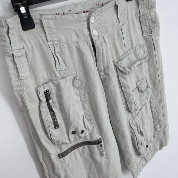 Pete & Greta by Johnny Was Cargo Shorts *SPOTS* Womens Sz 2 Linen Y2k Pale Green